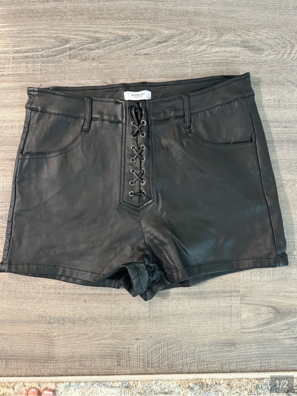 High Waisted Faux Leather Lace Up Shorts